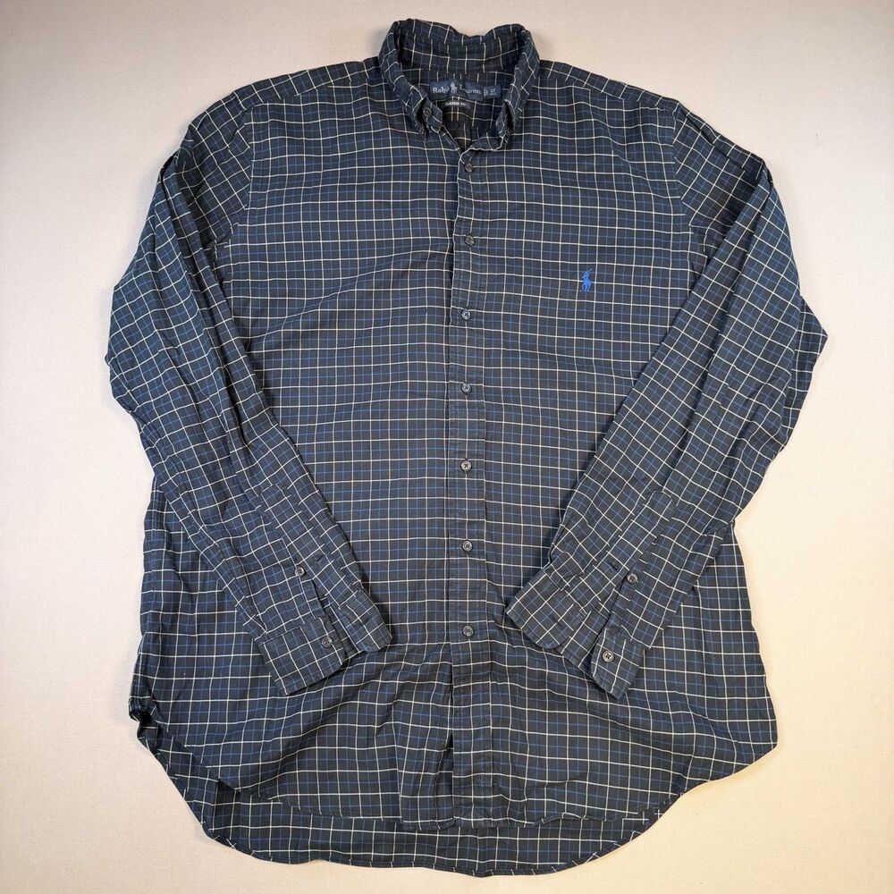 Polo Ralph Lauren Mens Plaid Button Down Long Sleeve Size LARGE TALL Black/Blue